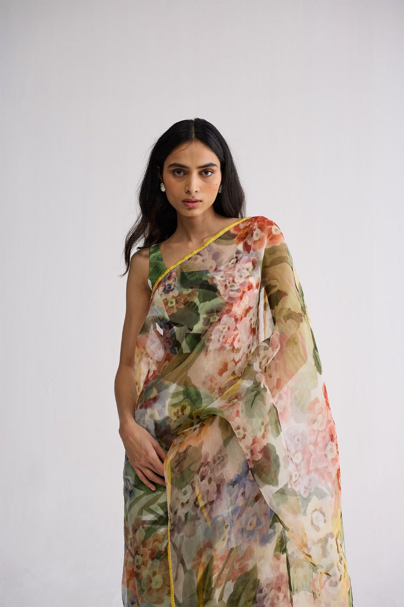 VERANDA SILK & ORGANZA SAREE silk & organza saree by YAM in multicolor for women Worldwide