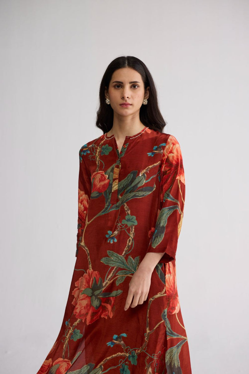 VINE LONG KURTA SET crepe kurta/kurta set by YAM in red for women Worldwide