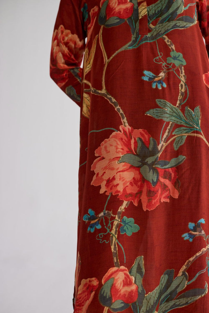 VINE LONG KURTA SET crepe kurta/kurta set by YAM in red for women Worldwide
