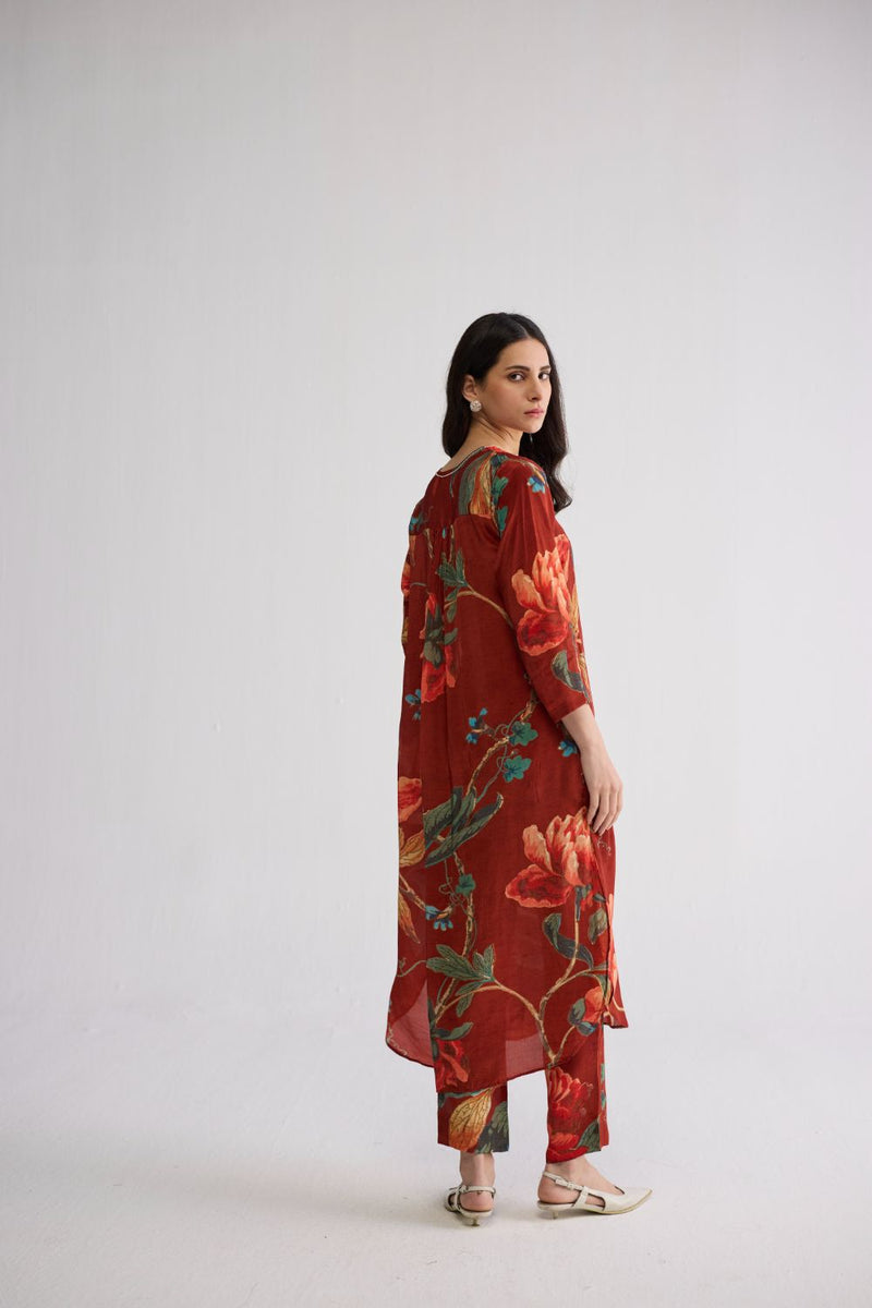 VINE LONG KURTA SET crepe kurta/kurta set by YAM in red for women Worldwide