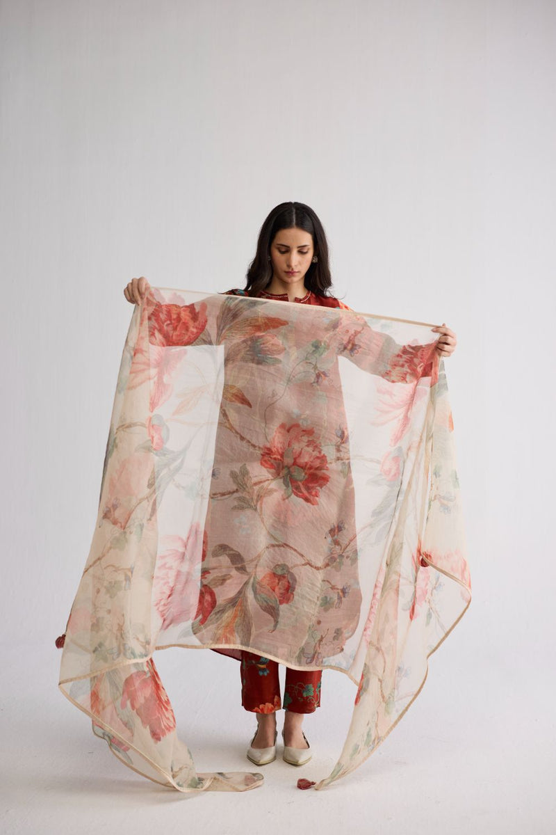 VINE LONG KURTA SET crepe kurta/kurta set by YAM in red for women Worldwide