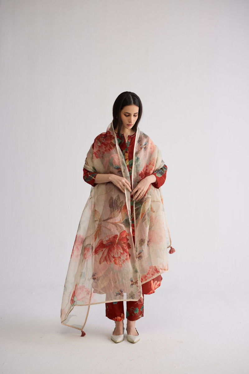 VINE LONG KURTA SET crepe kurta/kurta set by YAM in red for women Worldwide