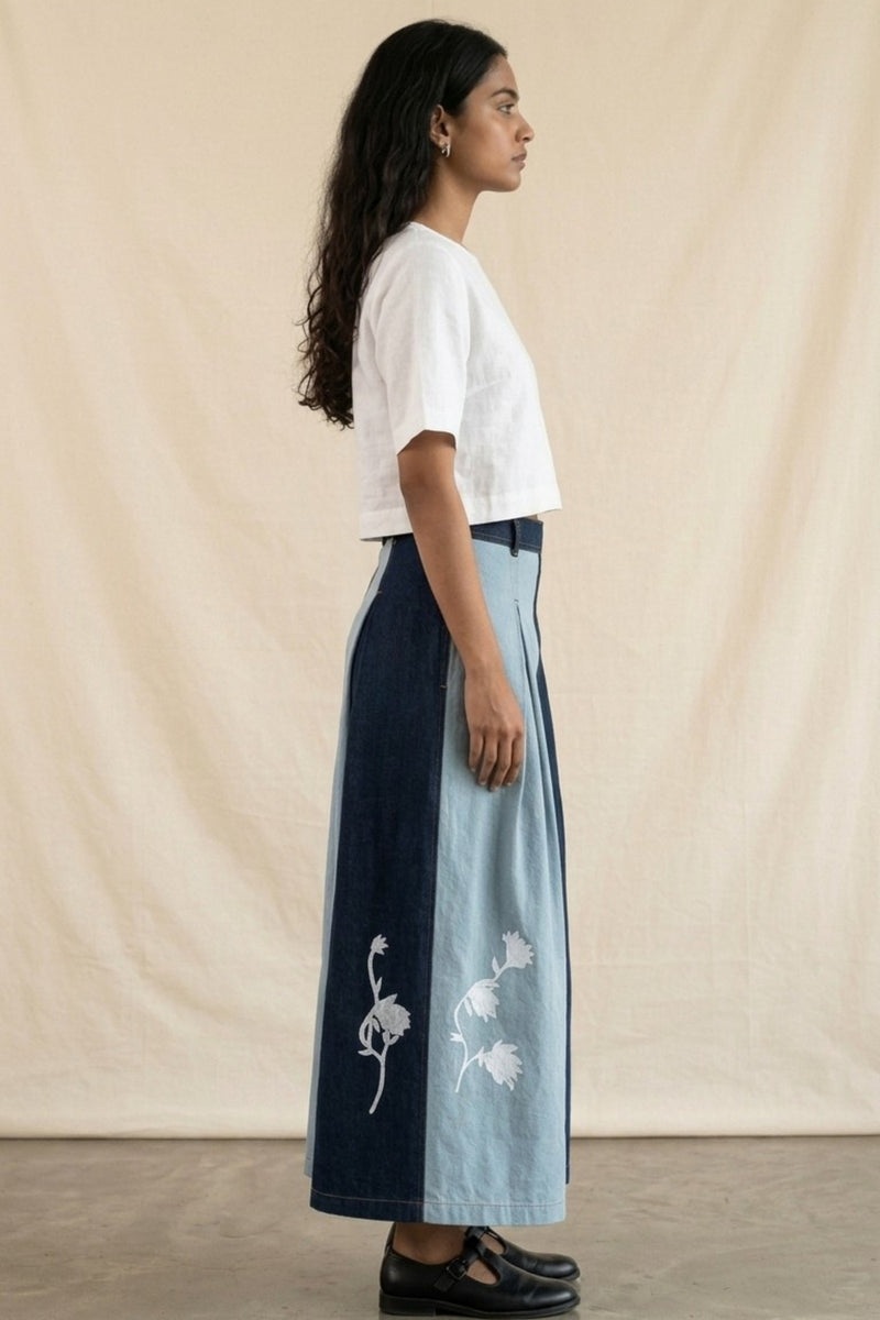 Judy Denim Panelled Skirt denim skirt by Doodlage in blue for women Worldwide