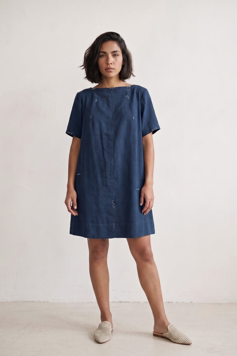 Sora Muted Indigo Dress hemploop, lyocell dress by Doodlage in indigo for women Worldwide