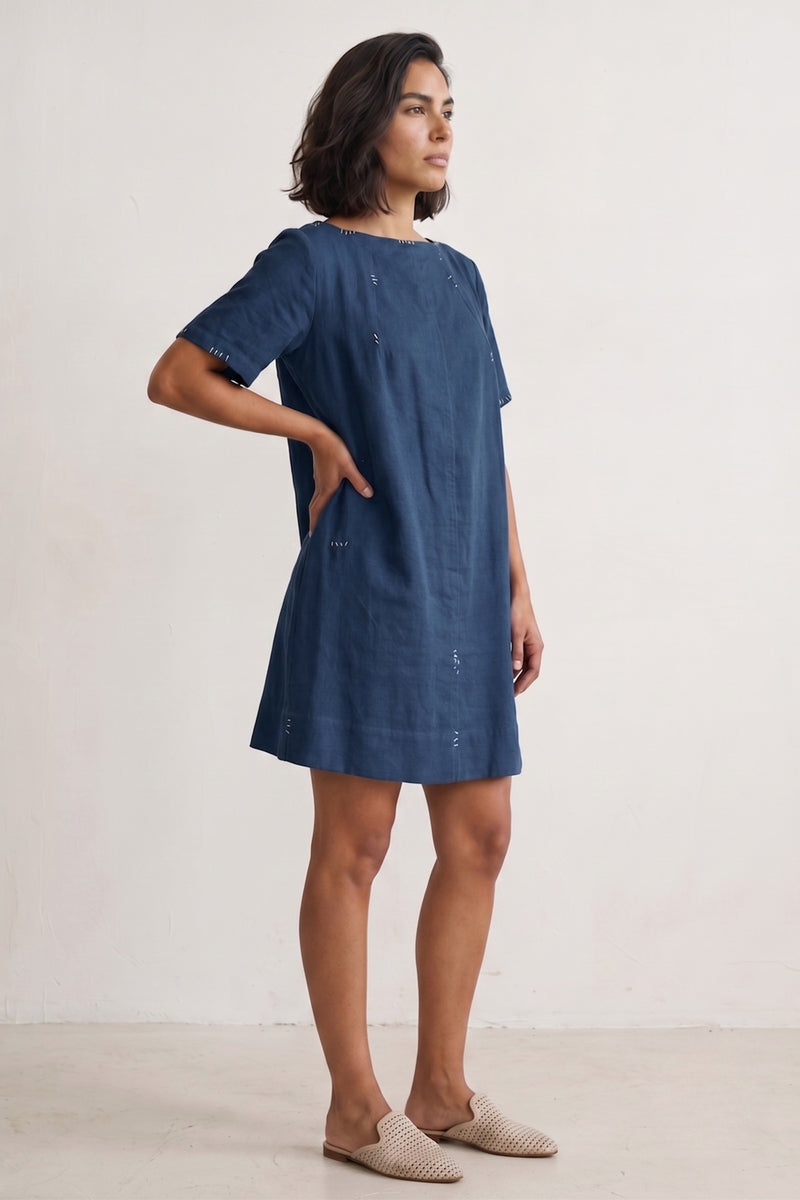 Sora Muted Indigo Dress hemploop, lyocell dress by Doodlage in indigo for women Worldwide