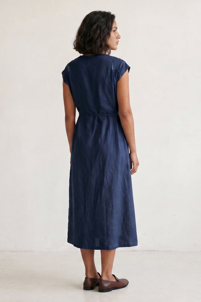 Erna Muted Indigo Dress hemploop, lyocell dress by Doodlage in indigo for women Worldwide