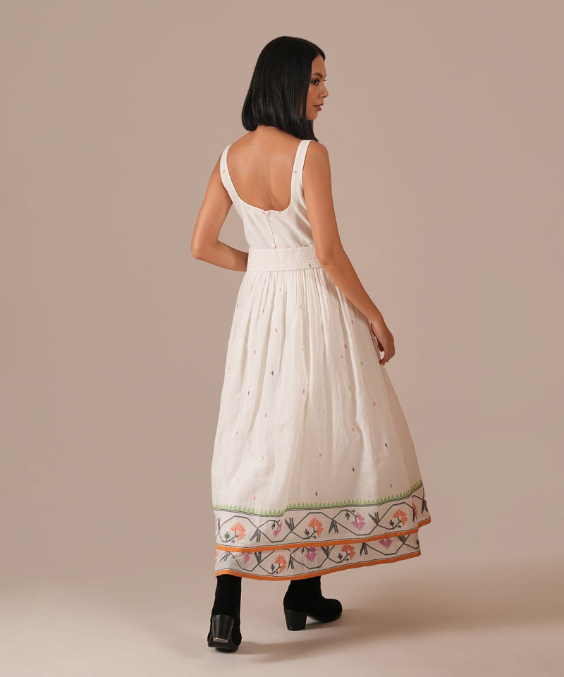 WHISPERING LOTUS DRESS silk by Indigo Dreams in white color for women Worldwide