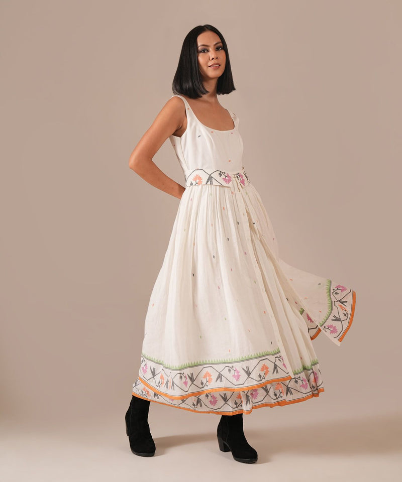 WHISPERING LOTUS DRESS silk by Indigo Dreams in white color for women Worldwide