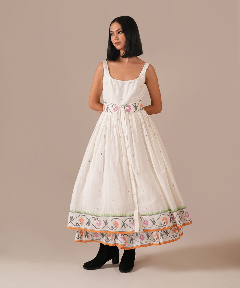 WHISPERING LOTUS DRESS silk by Indigo Dreams in white color for women Worldwide