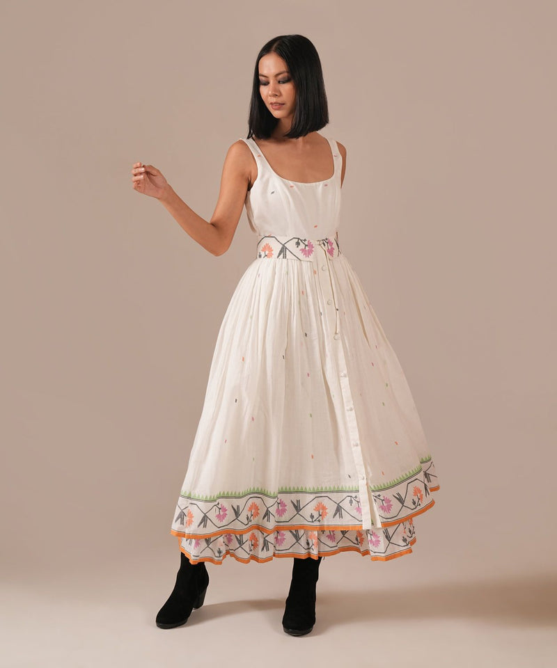WHISPERING LOTUS DRESS silk by Indigo Dreams in white color for women Worldwide
