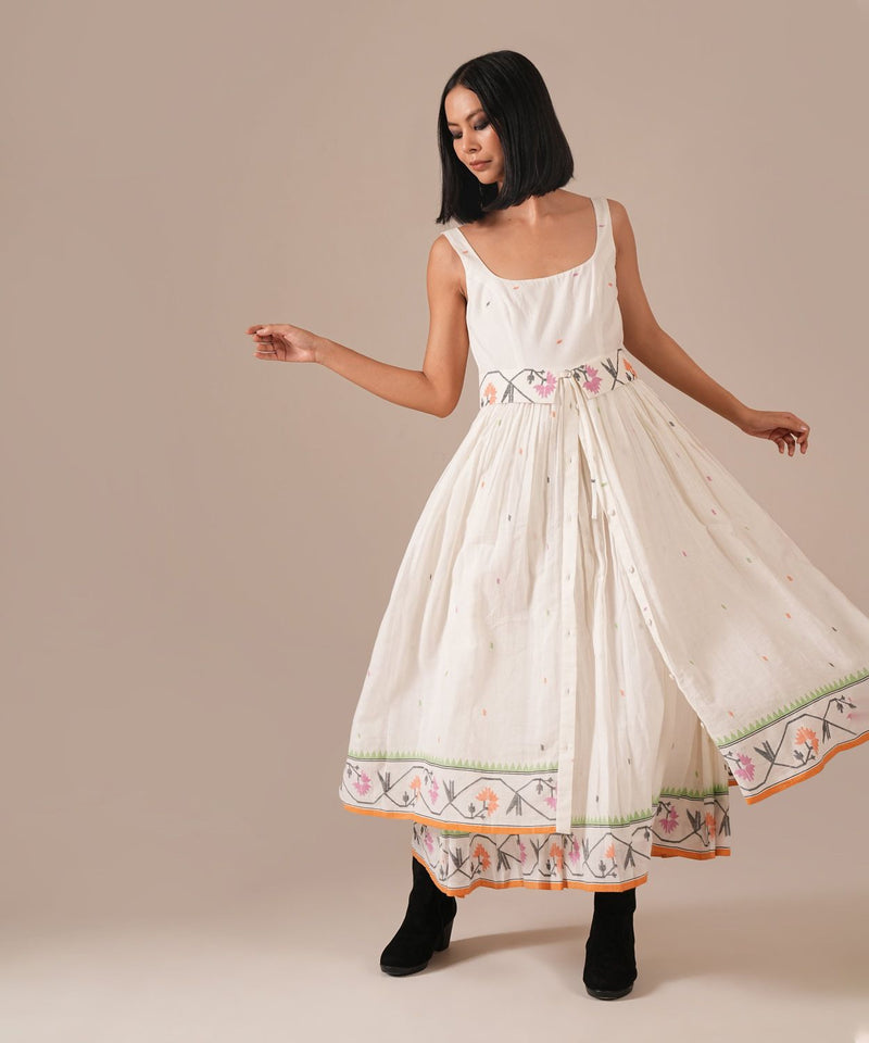 WHISPERING LOTUS DRESS silk by Indigo Dreams in white color for women Worldwide
