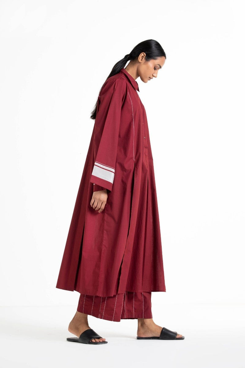 Wide Sleeve Panel Slit Shirt Co-ord Crimson Red by THREE for women Worldwide