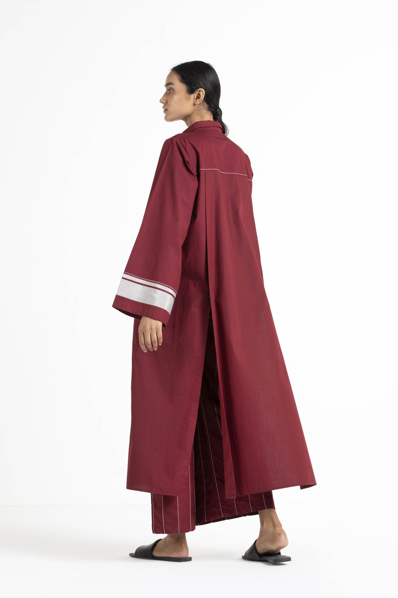Wide Sleeve Panel Slit Shirt Co-ord Crimson Red by THREE for women Worldwide