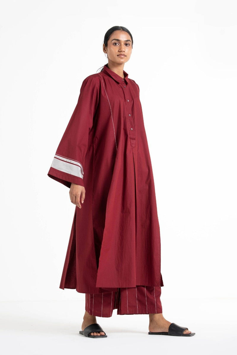 Wide Sleeve Panel Slit Shirt Co-ord Crimson Red by THREE for women Worldwide