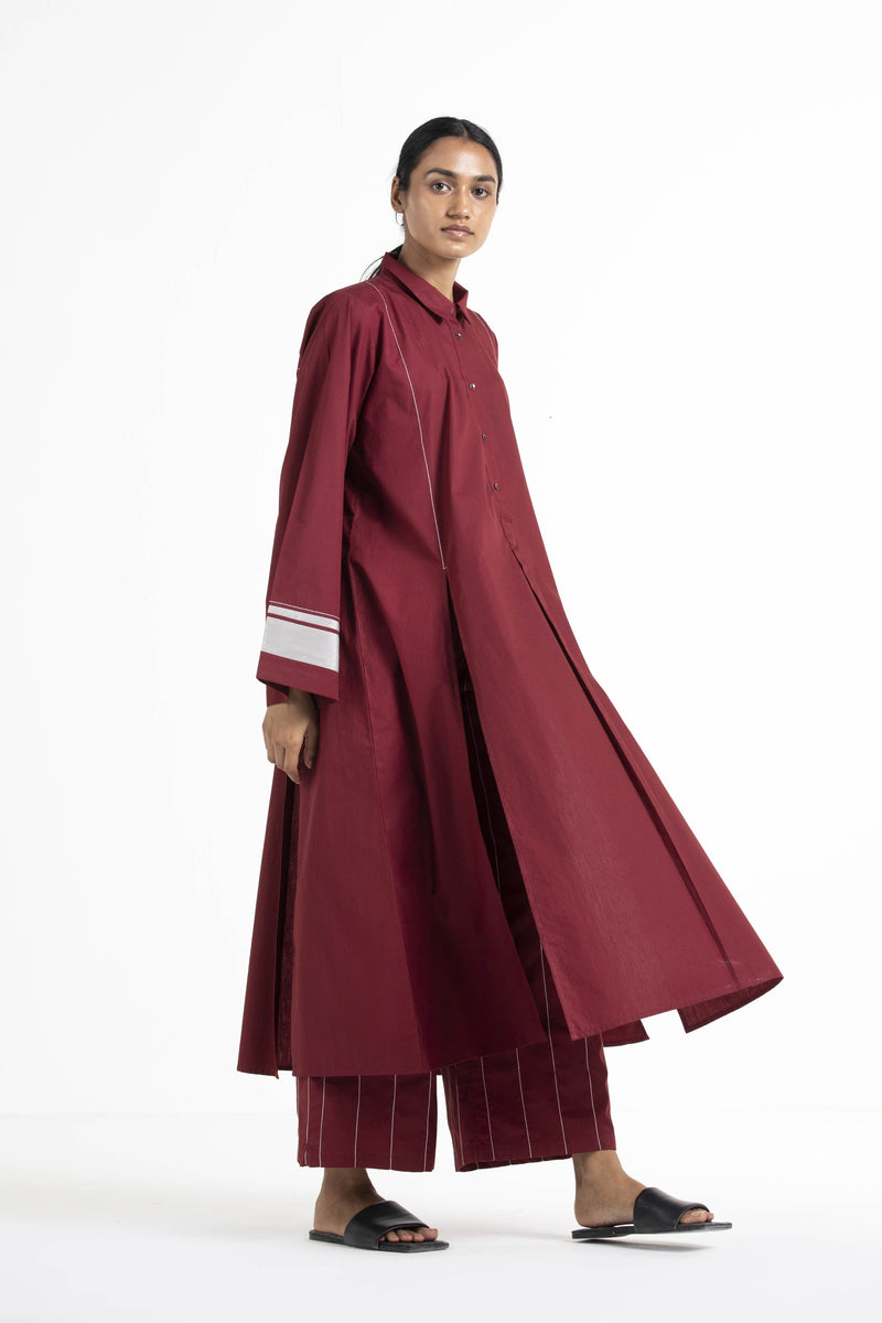 Wide Sleeve Panel Slit Shirt Co-ord Crimson Red by THREE for women Worldwide