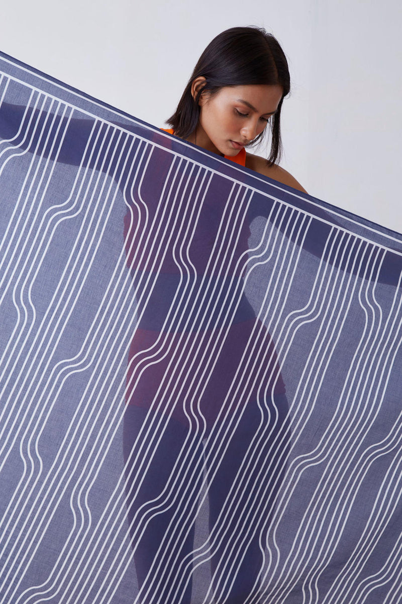 Window Pane Print Sarong - Blue and White Lounge Wear by The Summer House for women Worldwide