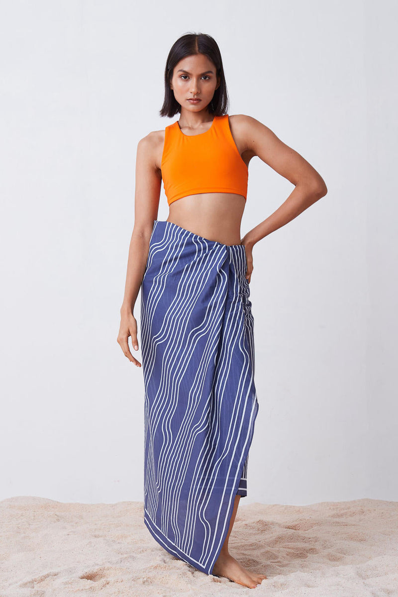Window Pane Print Sarong - Blue and White Lounge Wear by The Summer House for women Worldwide