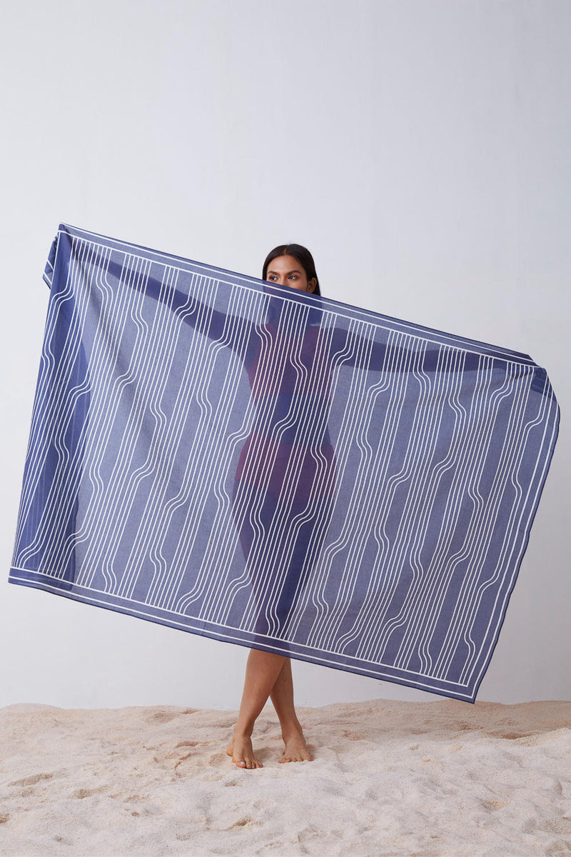 Window Pane Print Sarong - Blue and White Lounge Wear by The Summer House for women Worldwide