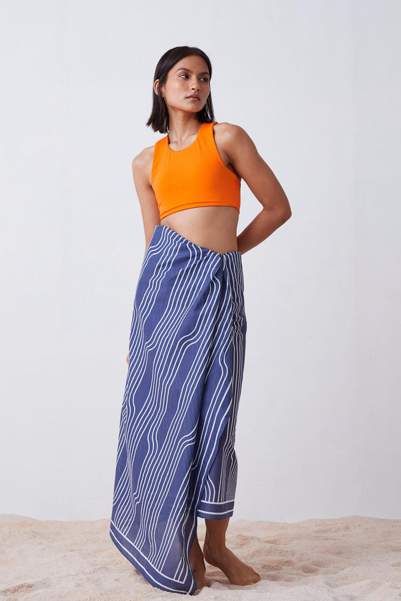 Window Pane Print Sarong - Blue and White Lounge Wear by The Summer House for women Worldwide