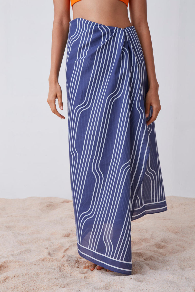 Window Pane Print Sarong - Blue and White Lounge Wear by The Summer House for women Worldwide