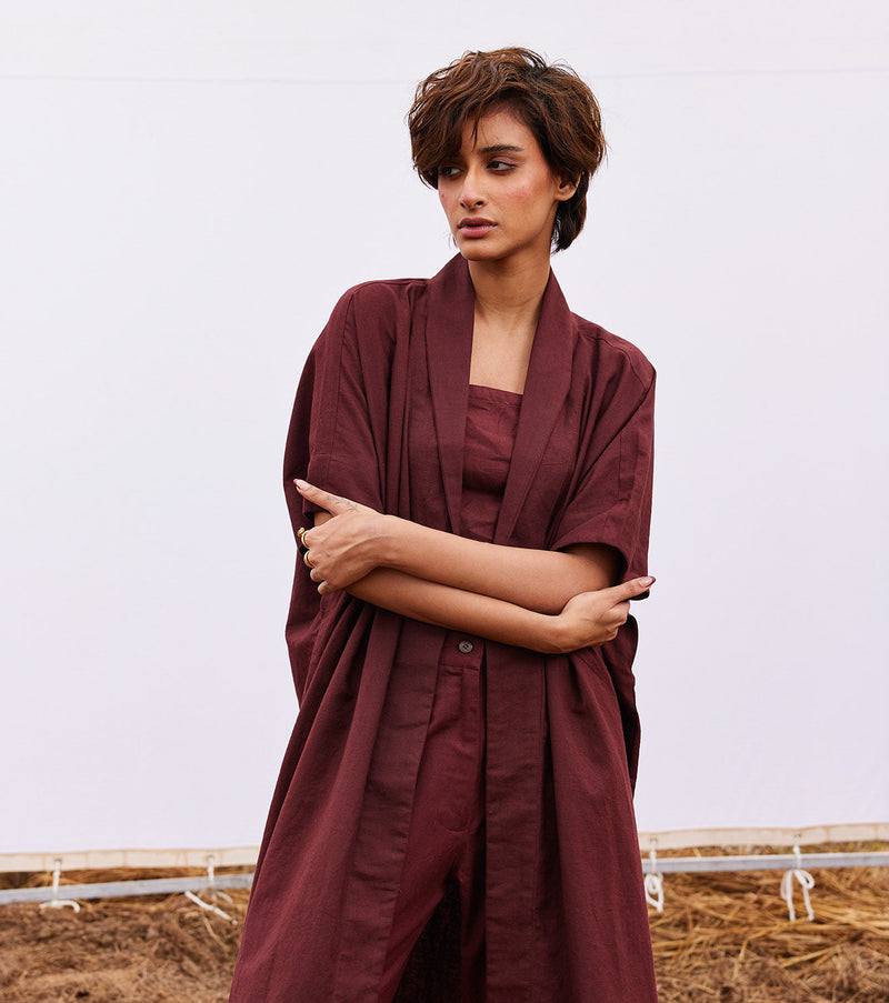 Wine co-ord set cotton by Khara Kapas for women Worldwide