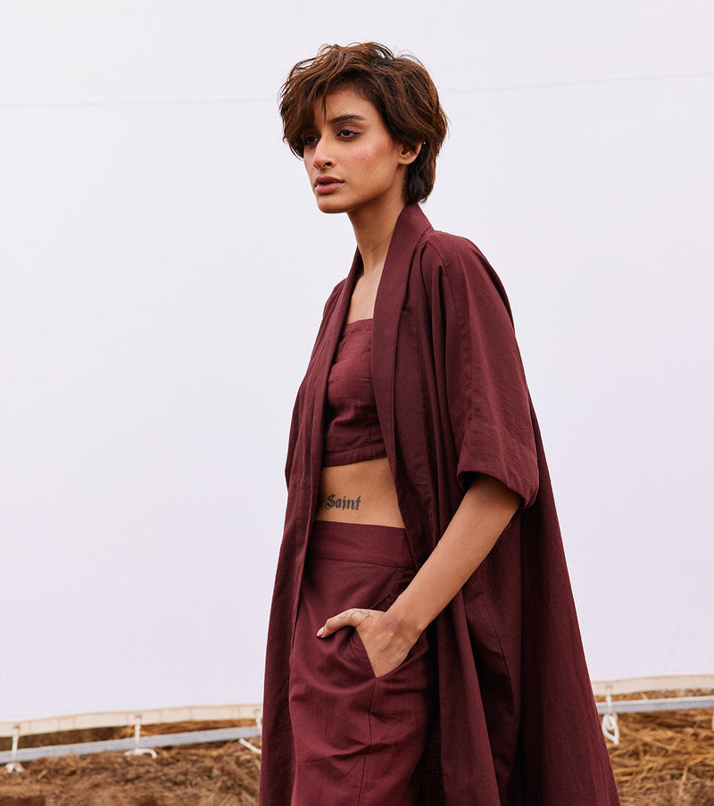 Wine co-ord set cotton by Khara Kapas for women Worldwide