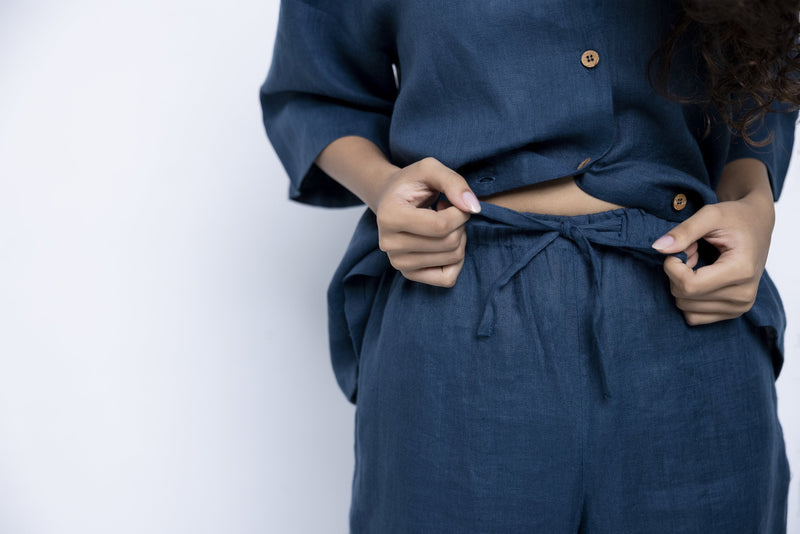 Women's Indigo Linen Pyjama set linen by Saphed for women Worldwide