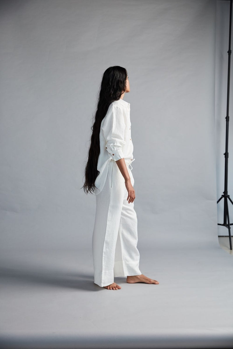 Women's Linen Pyjama Pants - Taj linen by Saphed in white color for women Worldwide