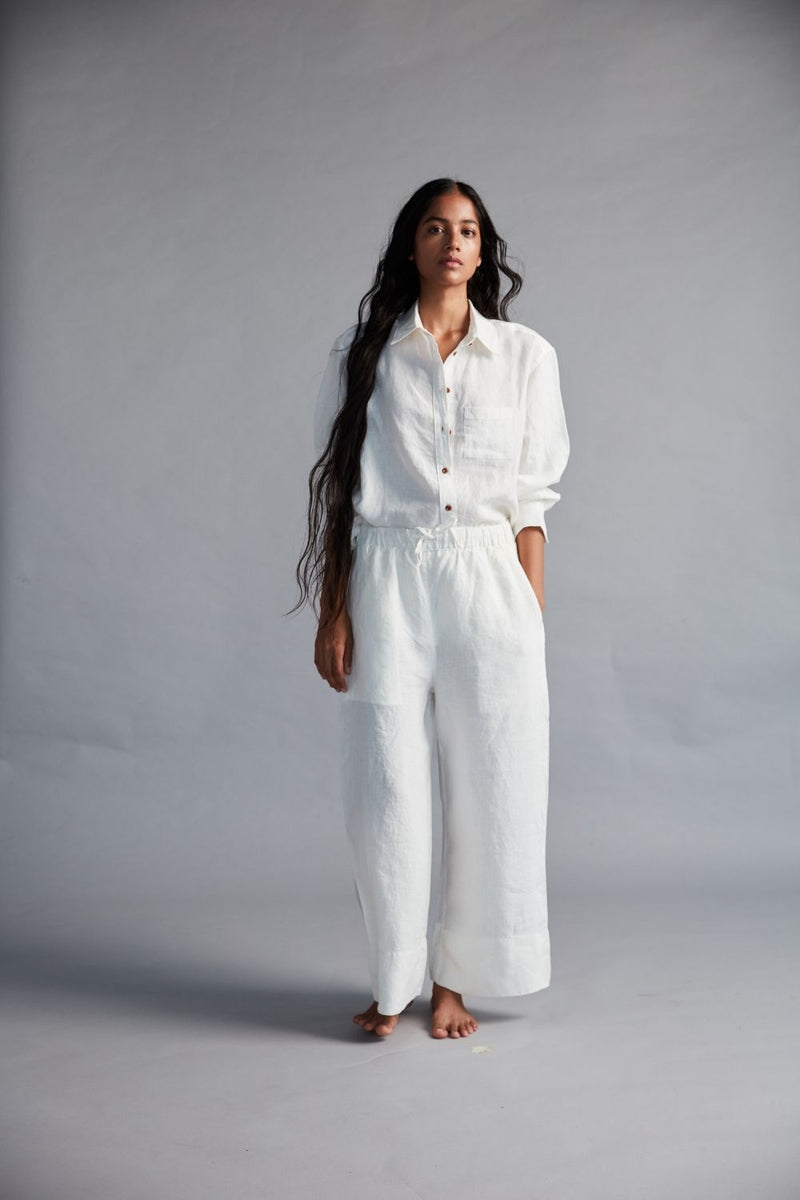 Women's Linen Pyjama Pants - Taj linen by Saphed in white color for women Worldwide