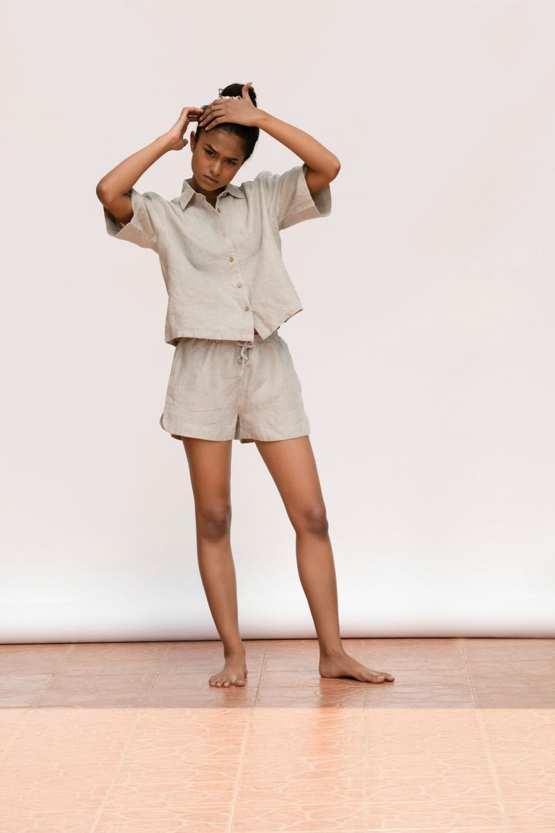 Women's Undyed Linen Shorts Set linen by Saphed for women Worldwide