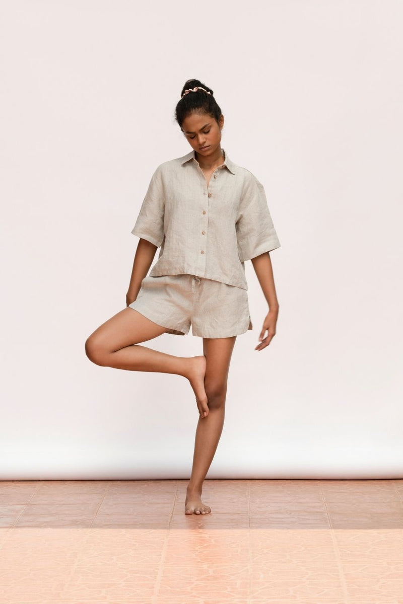 Women's Undyed Linen Shorts Set linen by Saphed for women Worldwide