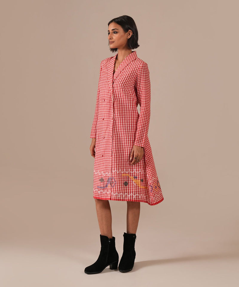 WOVEN WHIMSY DRESS 100% cotton by Indigo Dreams in red color for women Worldwide