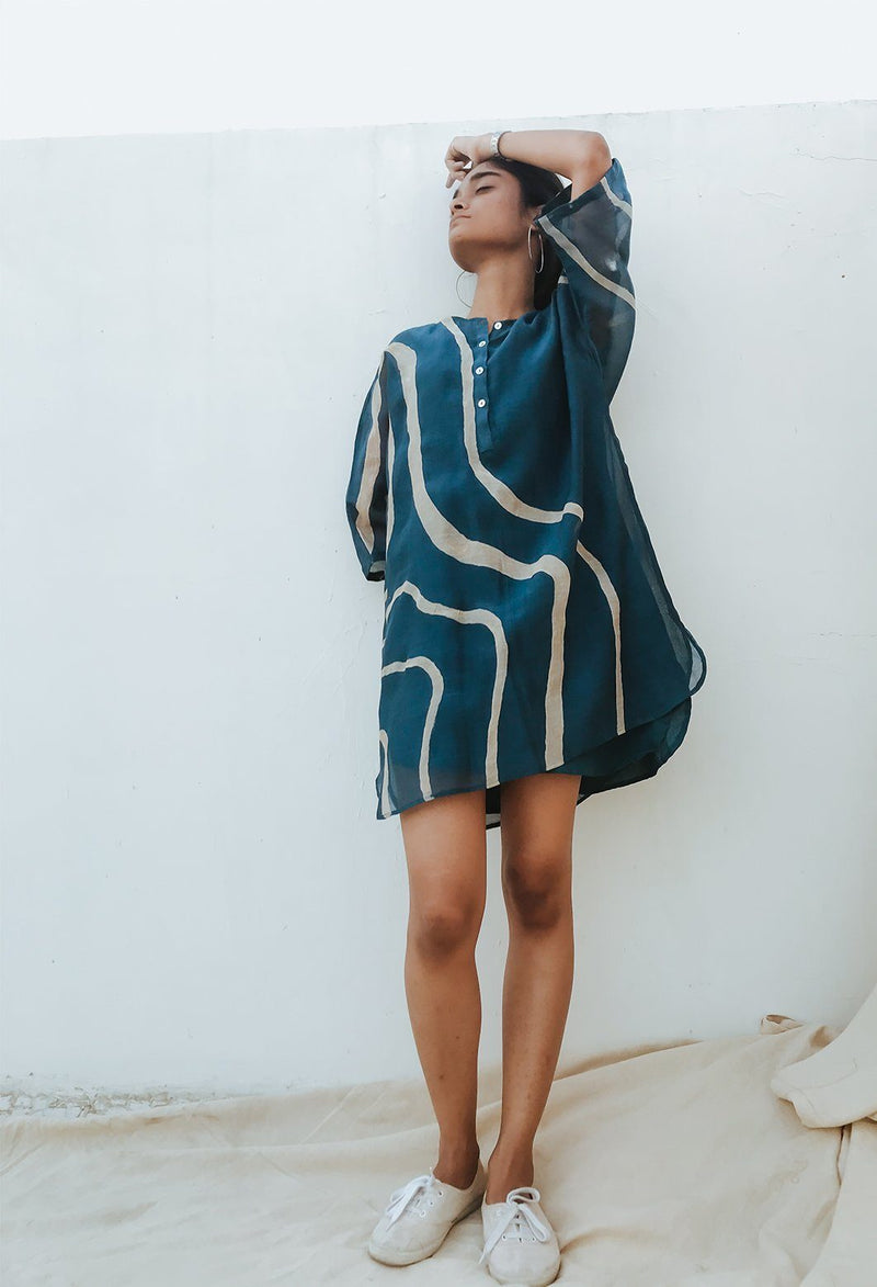 Yaz Dress Indigo Dress by Nirjara for women Worldwide