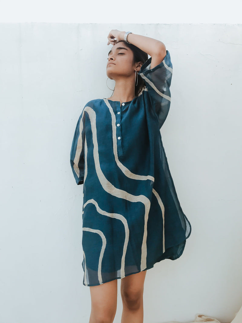 Yaz Dress Indigo Dress by Nirjara for women Worldwide