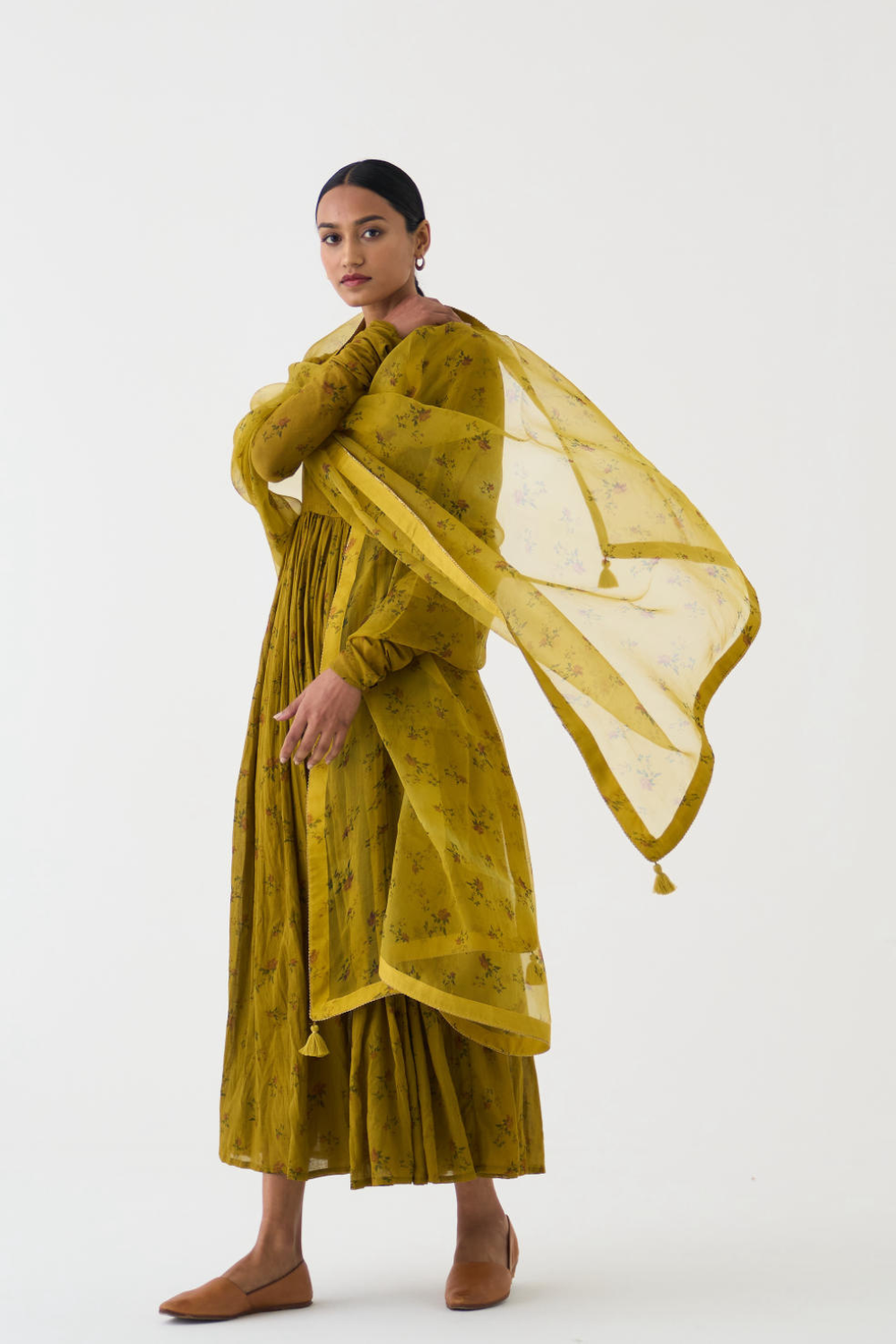 Chintz Ochre Yellow Organza Dupatta