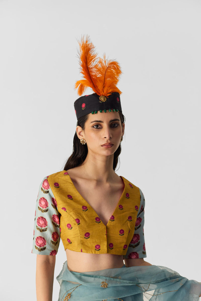 YELLOW BLUE BOOTI BLOUSE silk by Yam in multi color for women Worldwide