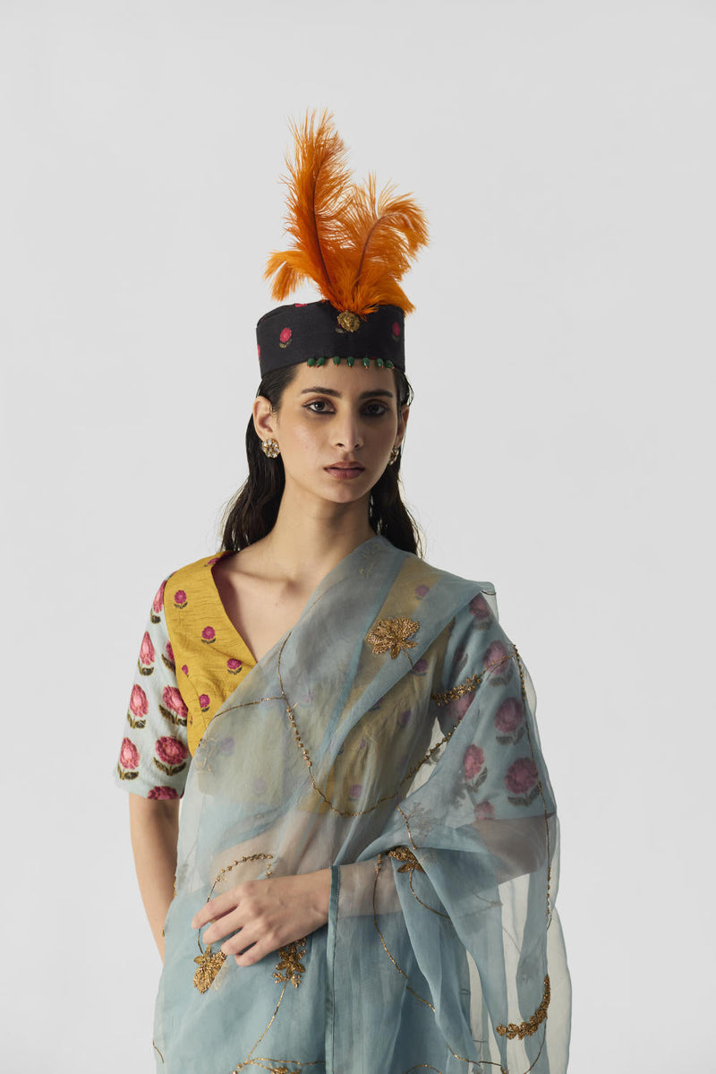 YELLOW BLUE BOOTI BLOUSE silk by Yam in multi color for women Worldwide