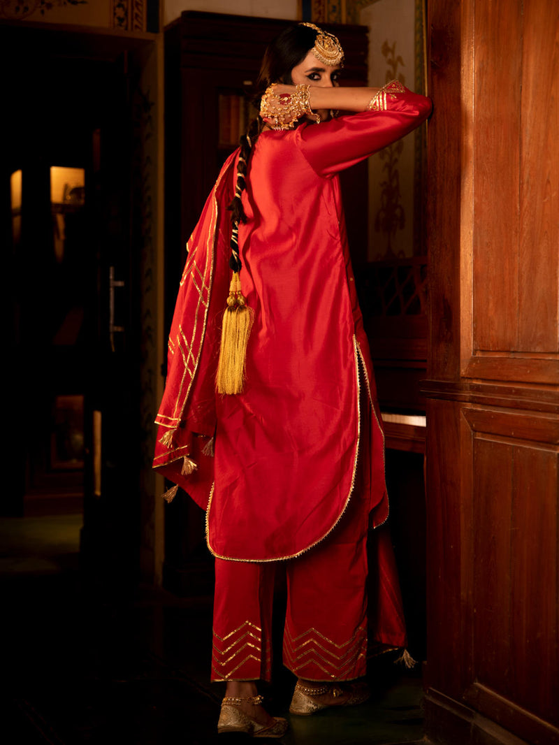 Zara - Gulaab Chanderi Silk Kurta Pant Set Kurta Sets by Maison Shefali for women Worldwide