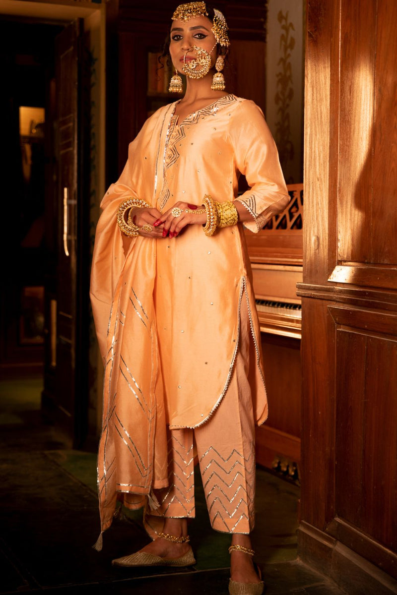 Zara - Gulaabi Chanderi Silk Kurta Pant Set Kurta Sets by Maison Shefali for women Worldwide