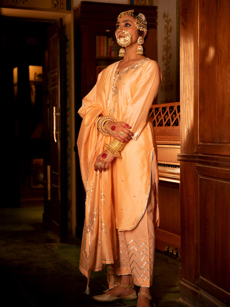 Zara - Gulaabi Chanderi Silk Kurta Pant Set Kurta Sets by Maison Shefali for women Worldwide