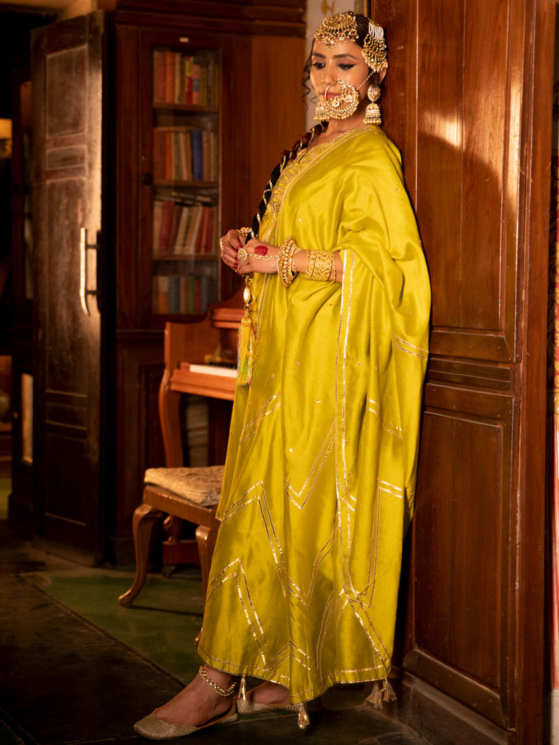 Zara - Panna Chanderi Silk Kurta Pant Set Kurta Sets by Maison Shefali for women Worldwide