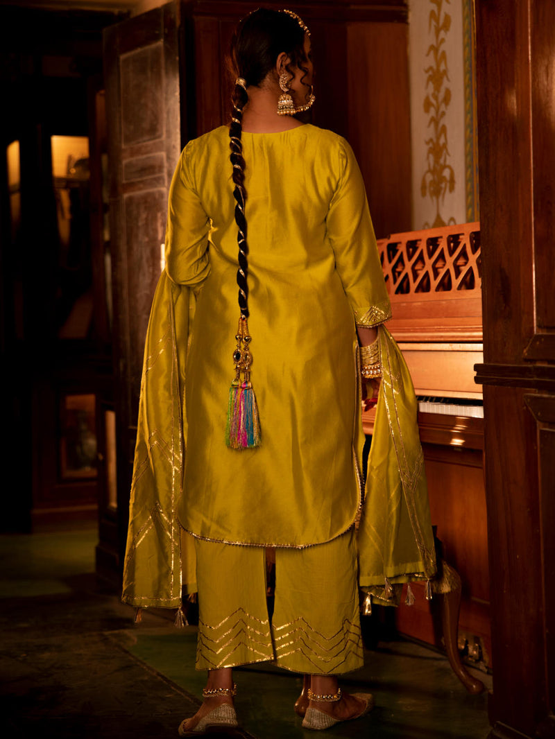 Zara - Panna Chanderi Silk Kurta Pant Set Kurta Sets by Maison Shefali for women Worldwide