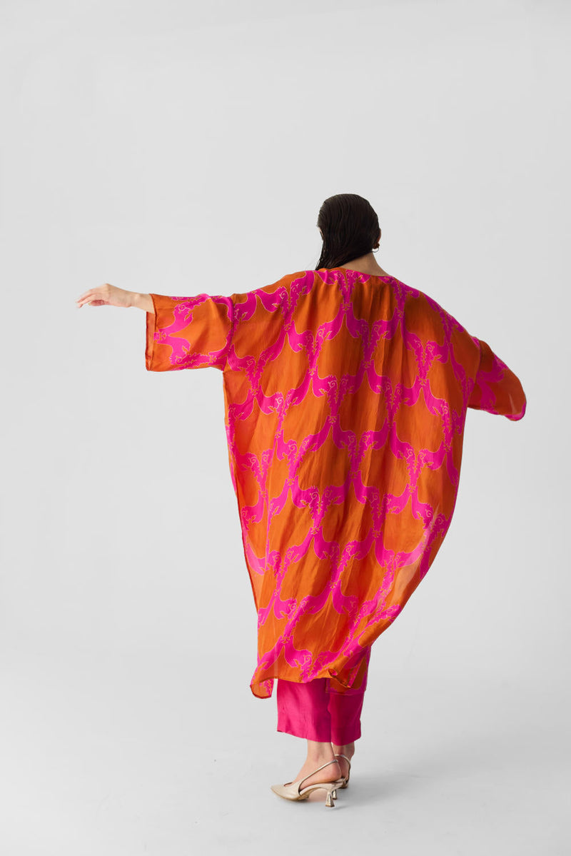 ZUZI ORANGE KAFTAN SET silk by Yam in multi color for women Worldwide