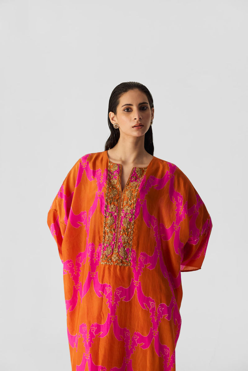 ZUZI ORANGE KAFTAN SET silk by Yam in multi color for women Worldwide