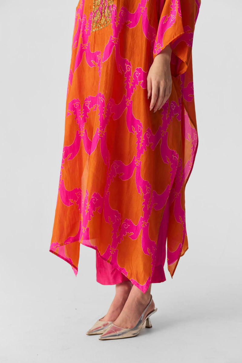 ZUZI ORANGE KAFTAN SET silk by Yam in multi color for women Worldwide