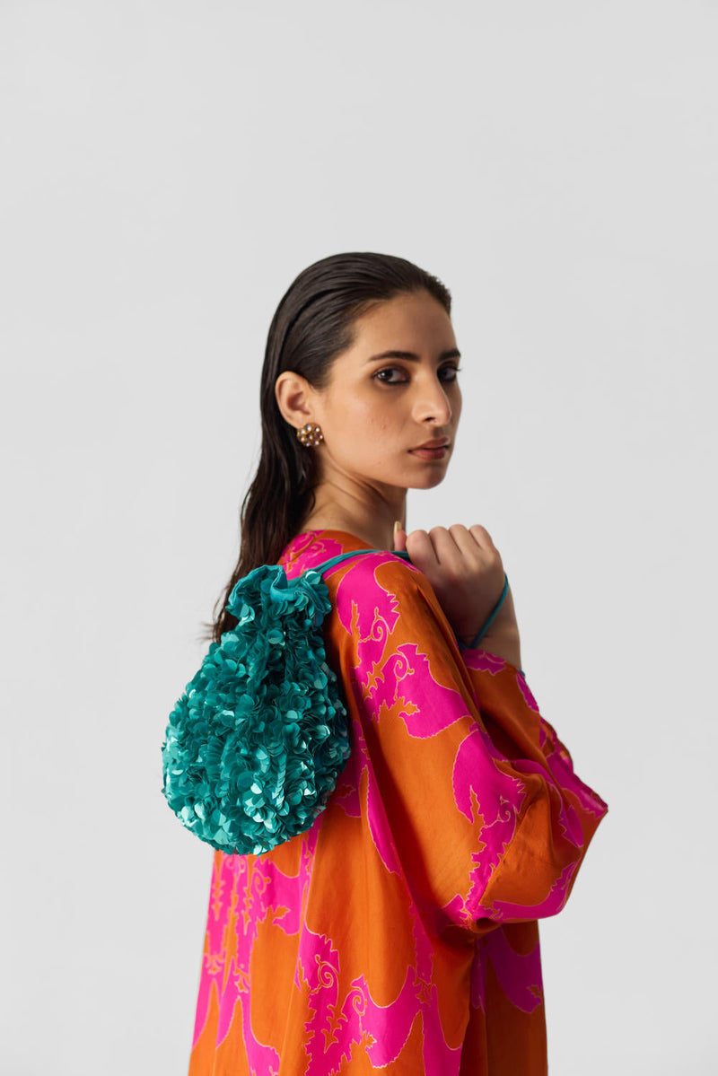 ZUZI ORANGE KAFTAN SET silk by Yam in multi color for women Worldwide