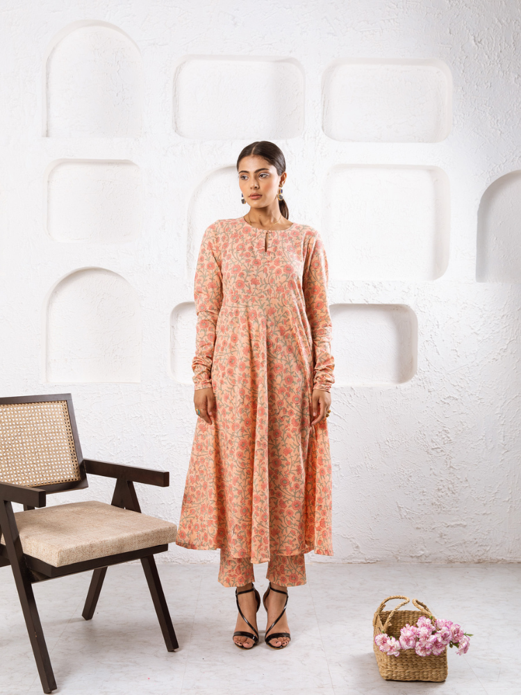 Peach Gardenia Kurta Set