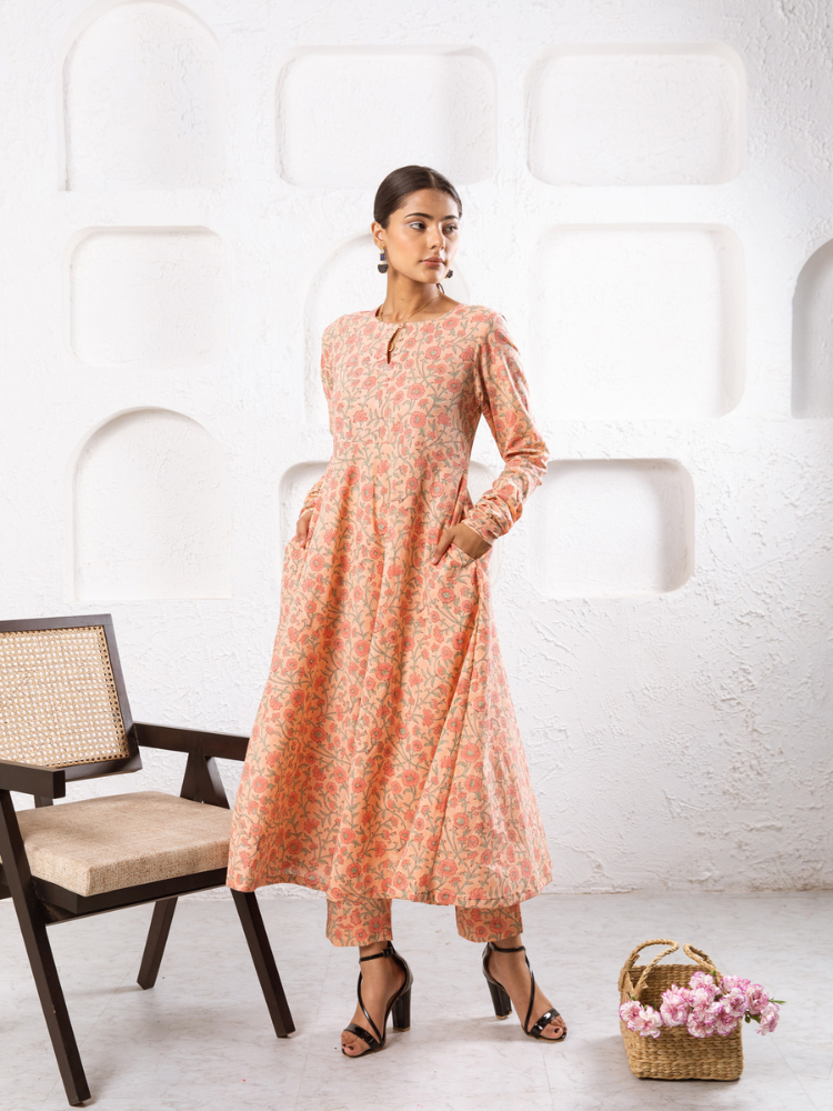 Peach Gardenia Kurta Set