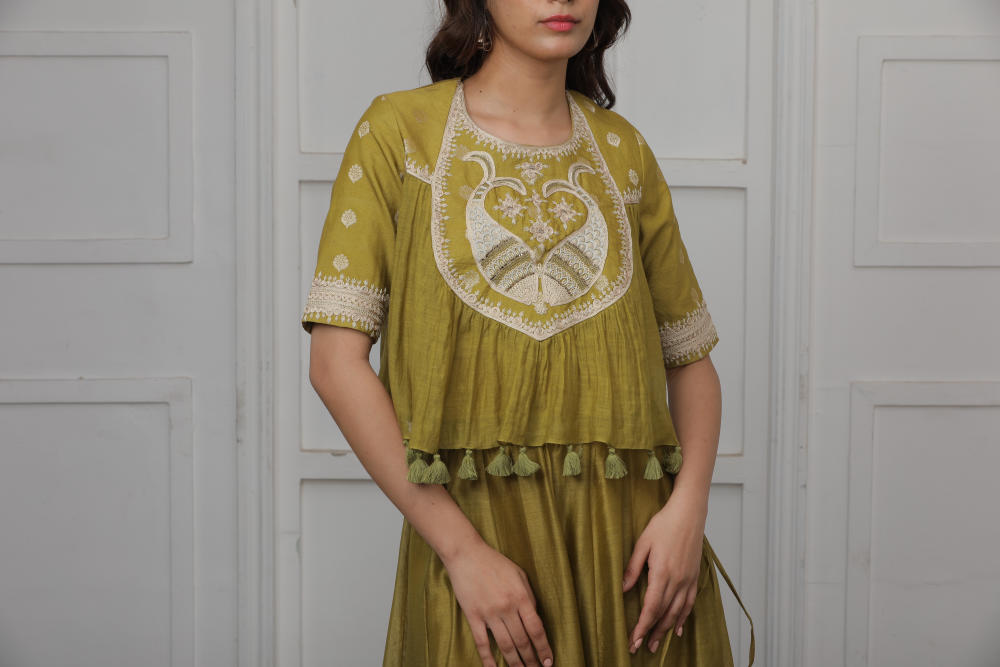 Banarsi butti  Top with hand embroidered yoke and Benarsi border  lehenga