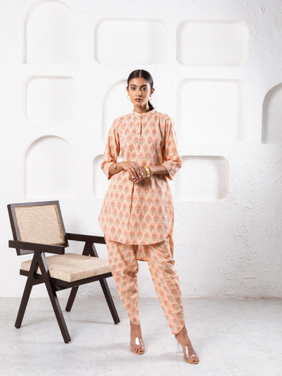 Peach Pansy Dhoti Co-Ord